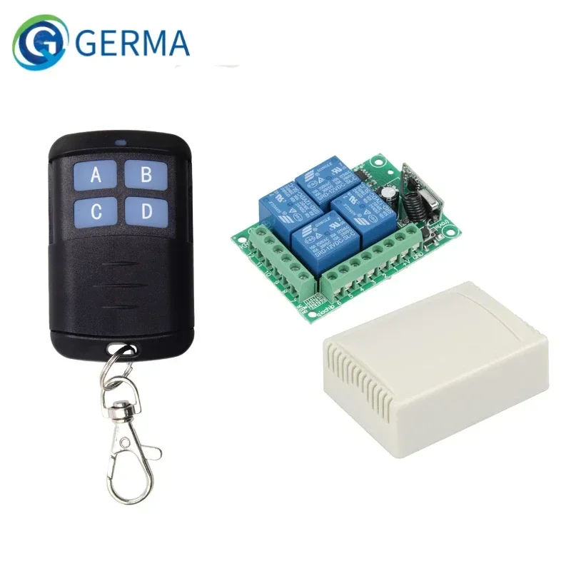 GERMA uniwersalny bezprzewodowy przełącznik zdalnego sterowania DC 12V 4CH przełącznik przekaźnikowy moduł odbiornika + 4 kanałowy zdalny nadajnik RF DIY