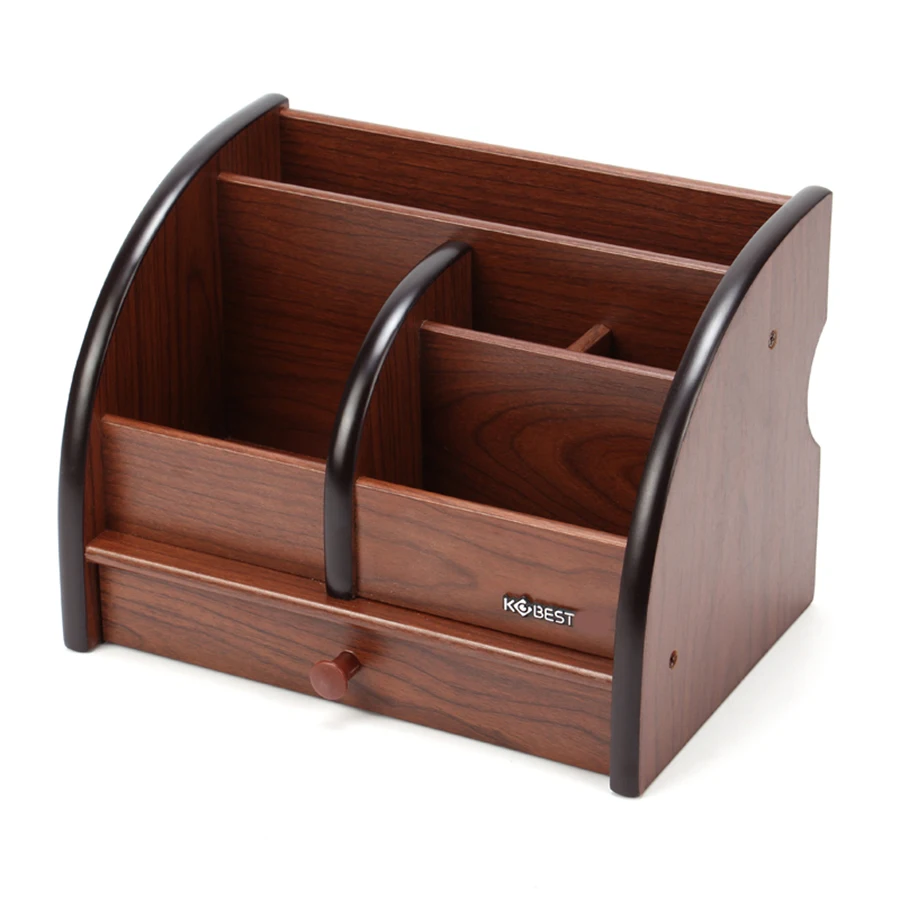 Kobest Wood Multi-functional Square Pen Holder Student Desk Stationery Storage Box Desk Ornament Business Card Holder