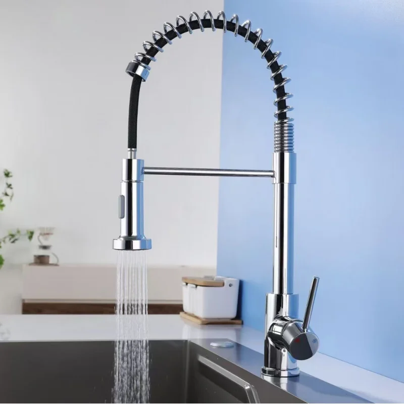 

304 Stainless Steel Pull Out Faucets Single Handle Hot And Cold Mxier Taps Deck Mount 1 Hole Kitchen Sink Faucet Chrome