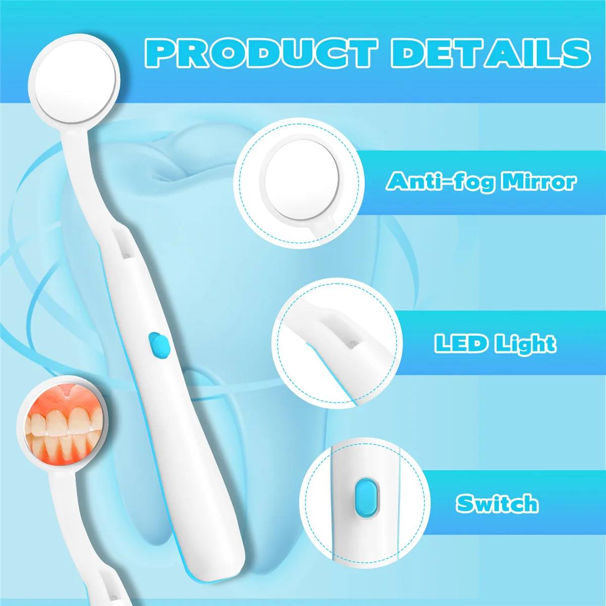 1 Pc Led Light Teeth Oral Dental Mirror Super Bright Mouth Mirror Illuminated Tooth Care Tool Oral Hygiene Machine Blue