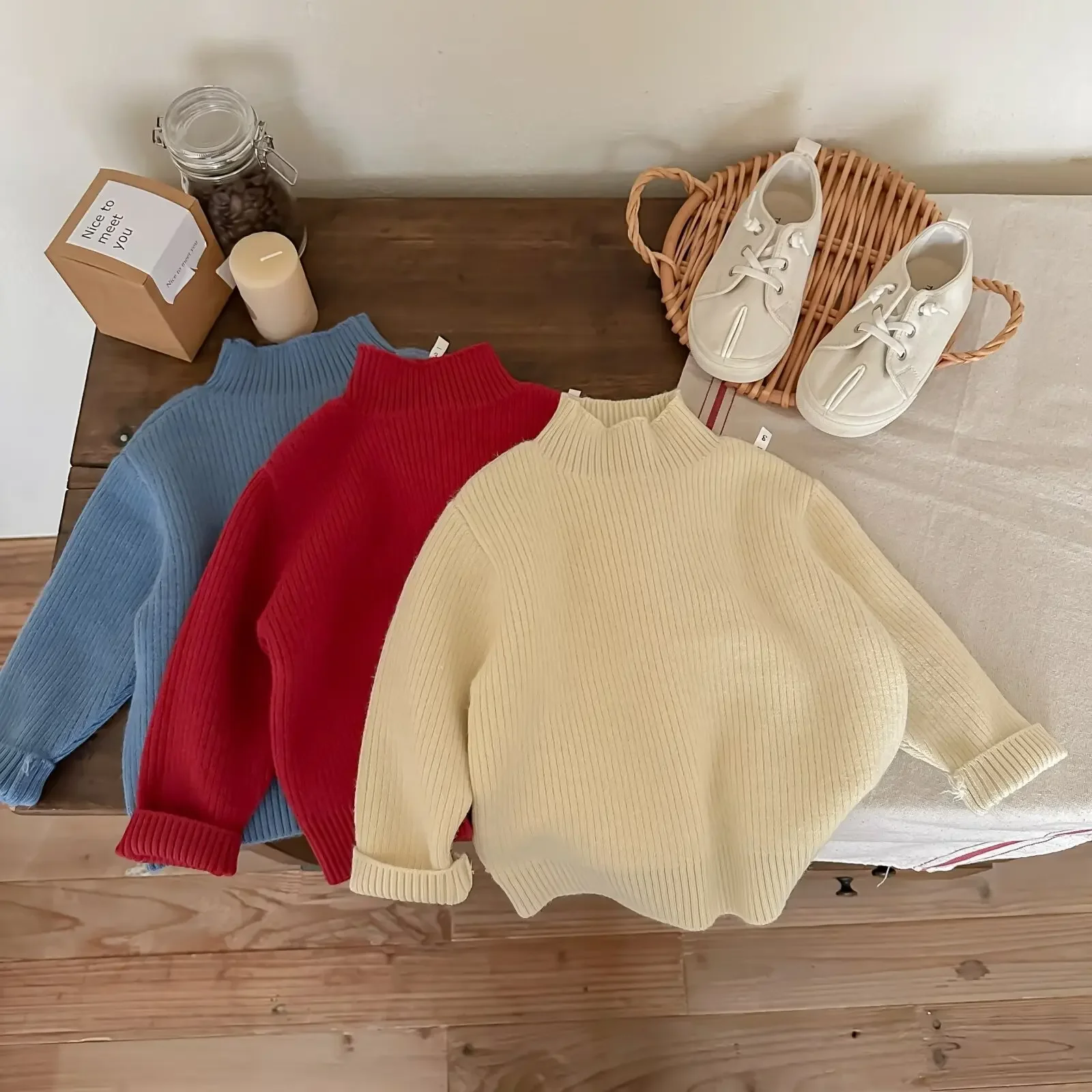 

​​2025 Fall Winter Kids Sweater Boys Knitted Tops Toddler Pullover Half Mock Neck Thermal Clothes