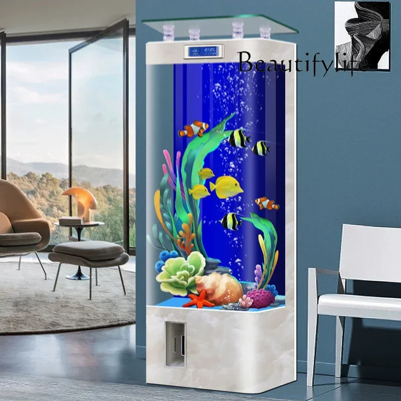 New intelligent hot bending integrated glass fish tank living room vertical goldfish tank household ecological aquarium