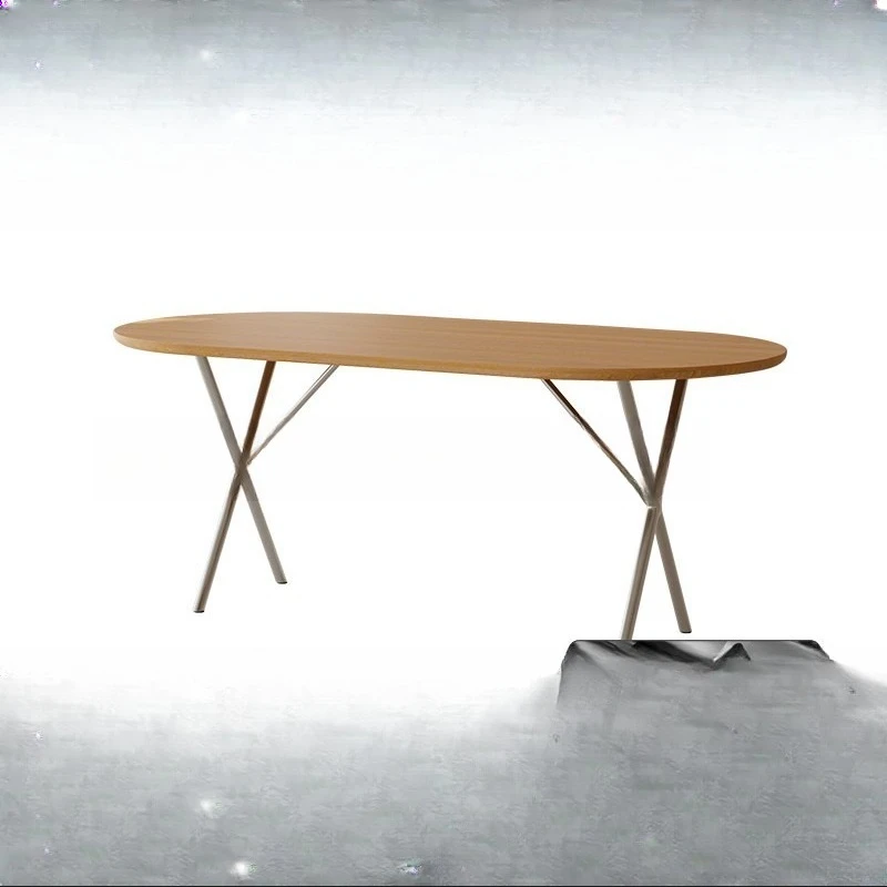 

Средневековый обеденный стол из эллиптической нержавеющей стали из цельного дерева для маленькой квартиры, бытовой ваби, песчаный ветер