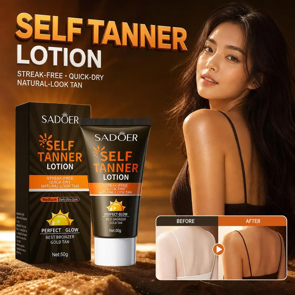 Self Tanner Lotion 50g Bronzer Body Cream Quick Dry Streak Free Sunless Tanning Fake Tan Moisturizing Glow Skincare Summer Beach