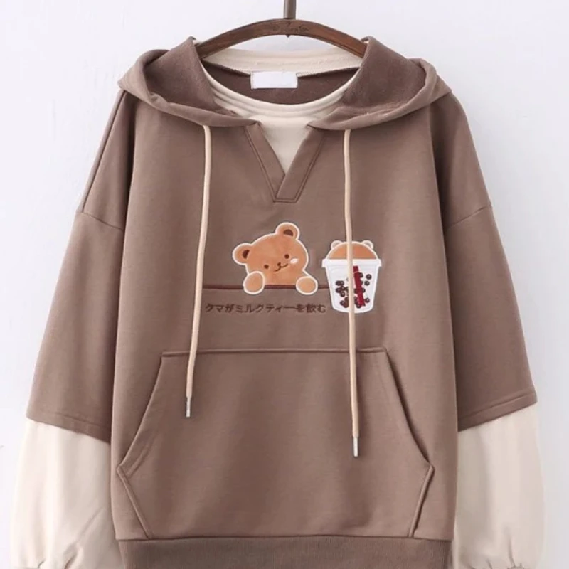 Women\'s Harajuku Fashion Hoodie, Cute Bear Anime Sportswear, Girl Aesthetic, Long Sleeve, Winter, New, 2024