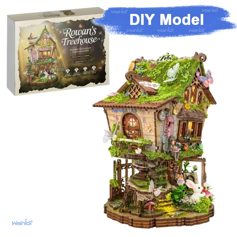 

Wooden Treehouse Model Kit LED Light 3D Wooden Puzzle Building Block Architecture Brick Set Home Decor Birthday Gift