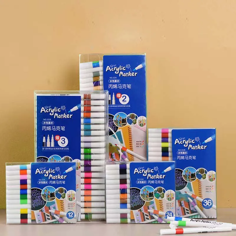 12/24/36/48/60 Kleur Acryl Verf Marker Set Pennen Arrtx Voor Hout Canvas Steen Schilderij Glas Keramische Oppervlakken Diy Art Benodigdheden