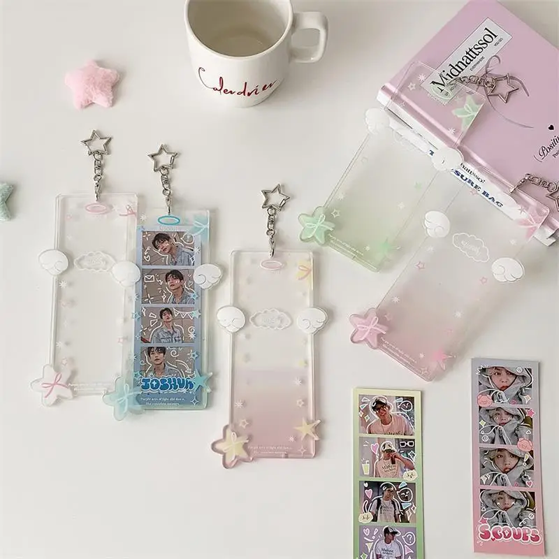 Cute Star Four-compartment Acrylic Photocard Holder Idol Photo Storage Display Protect Pendant DIY Decor Gifts