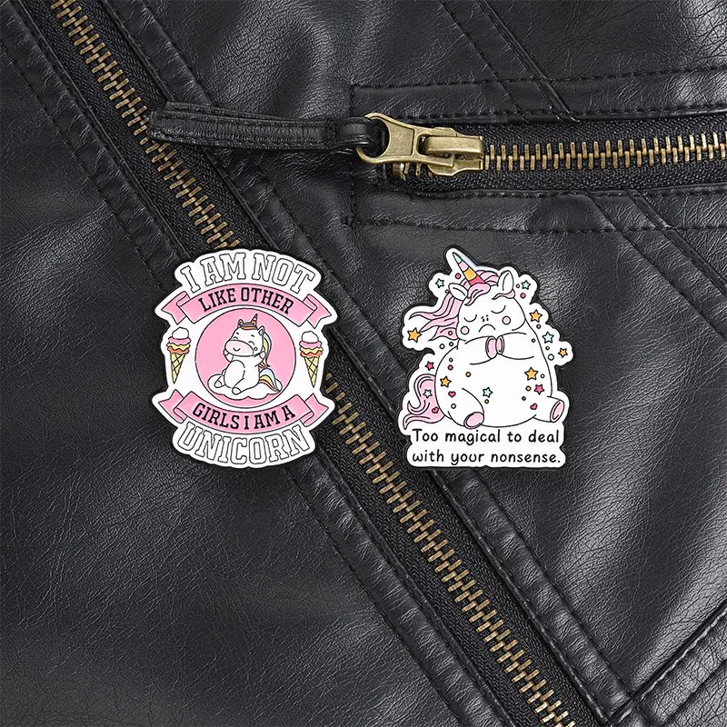 Funny Sarcastic Unicorn Enamel Pin with Ice Cream Stars Kawaii Style for Girls Denim Jacket and Bag Decoration