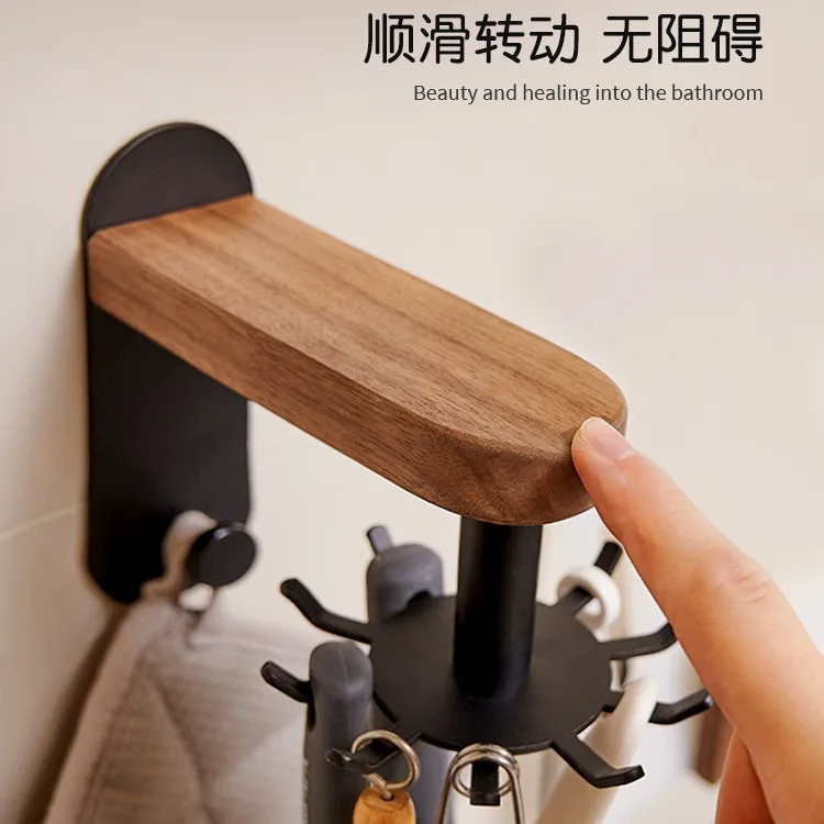 Solid wood accessible kitchen hook rotating multi-function spoon spatula storage rack kitchen utensil storage rack storage rack