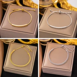 Stainless Steel Exquisite Gold Color Bracelet For Women Fashion Girl Pullback Adjustable Steel Color Bangle Wedding Jewelry Gift