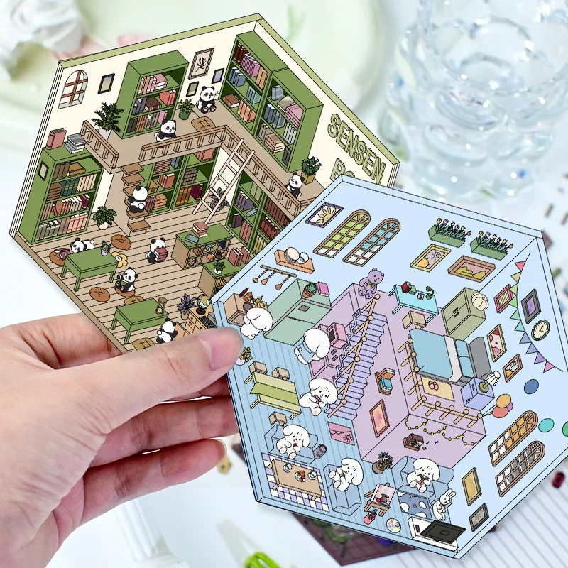 Funny 3D Sticker Cartoon Pocket Diy Scene DIY Cabin Scene Stacking and Pasting Gift for Kid Child Student P584