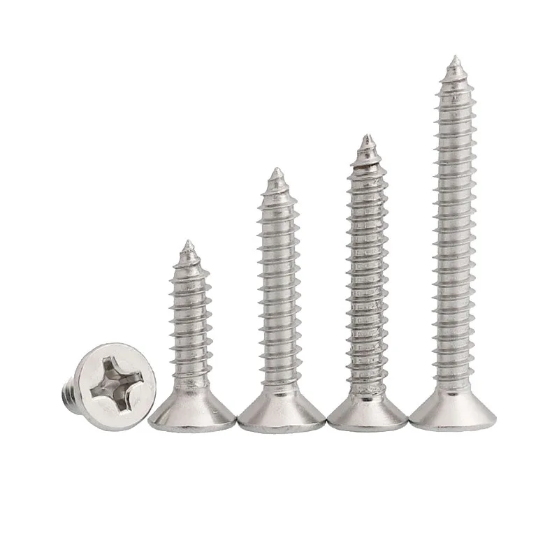 ‌304 Stainless Steel Countersunk Self-tapping Screws M5×40mm, Cross Flat Head for Plastic/wood/soft Metal, 50pcs Per Pack