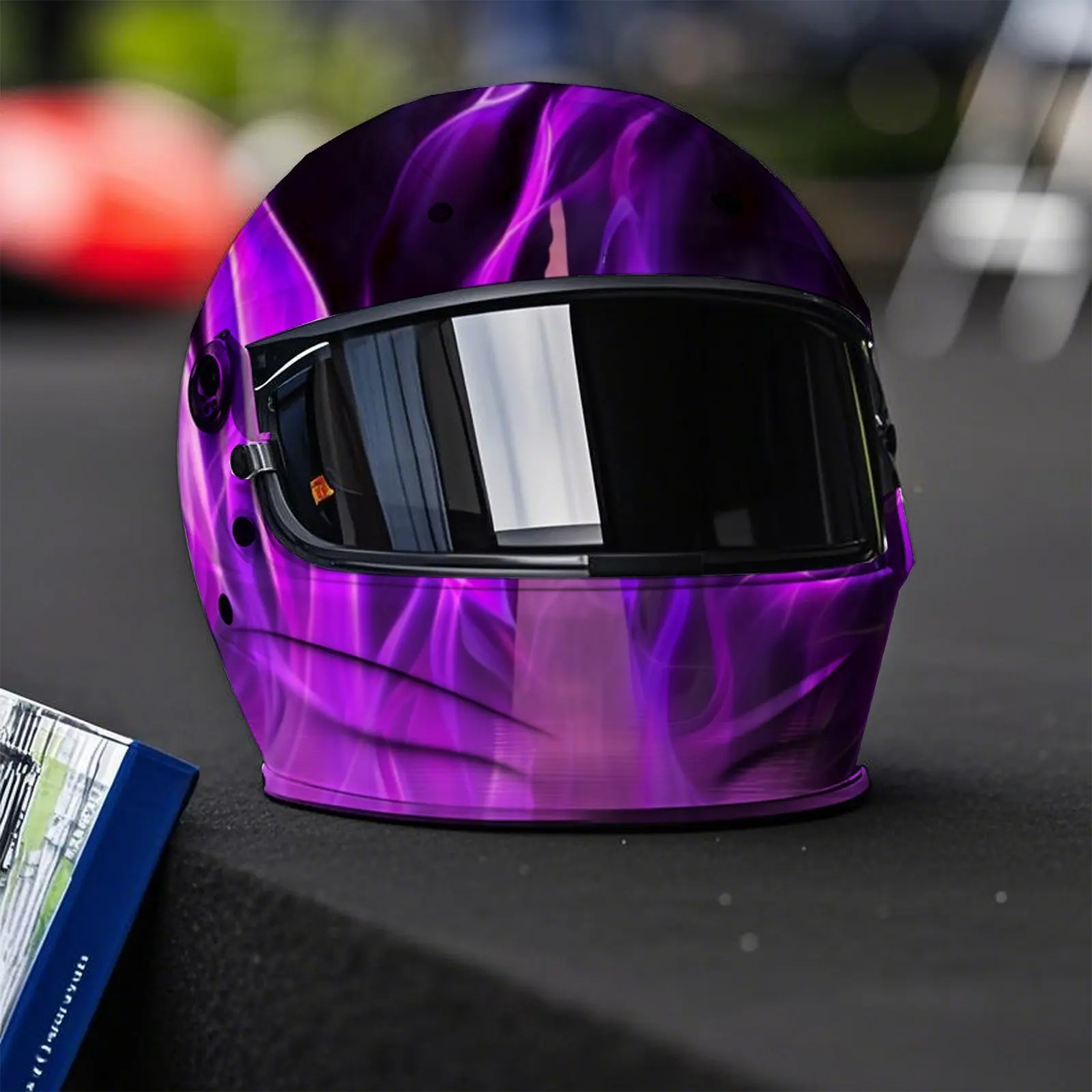 Burning Purple Flame Helmet Painting Sticker - Waterproof, Scratch Resistant PVC Patch for Motorcycle Racing Helmet, Artistic Ae view 6