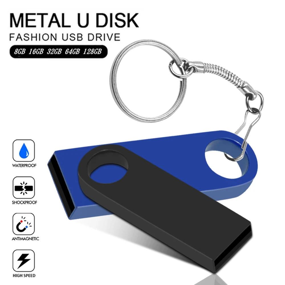 Memoria flash drive 32GB pendrive 128GB 64GB waterproof pen drive with key chain 16GB 8GB flash usb 2.0 metal stick Custom logo