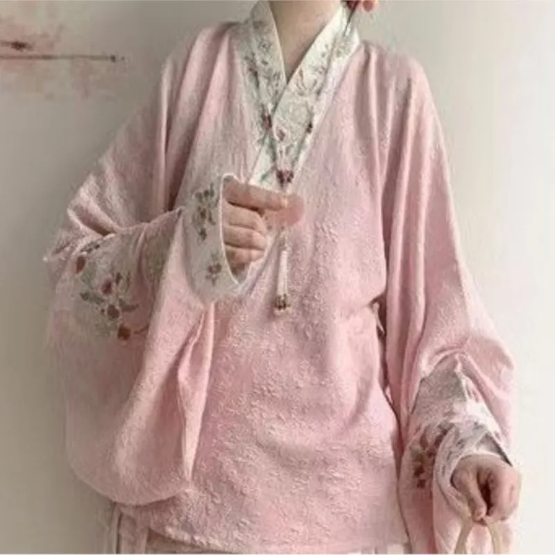 Daily Wear Long Hanfu Original Ming Dynasty Pipa Sleeve Mamian Skirt Fashion Print Casual Top Chinese Style Vintage Set