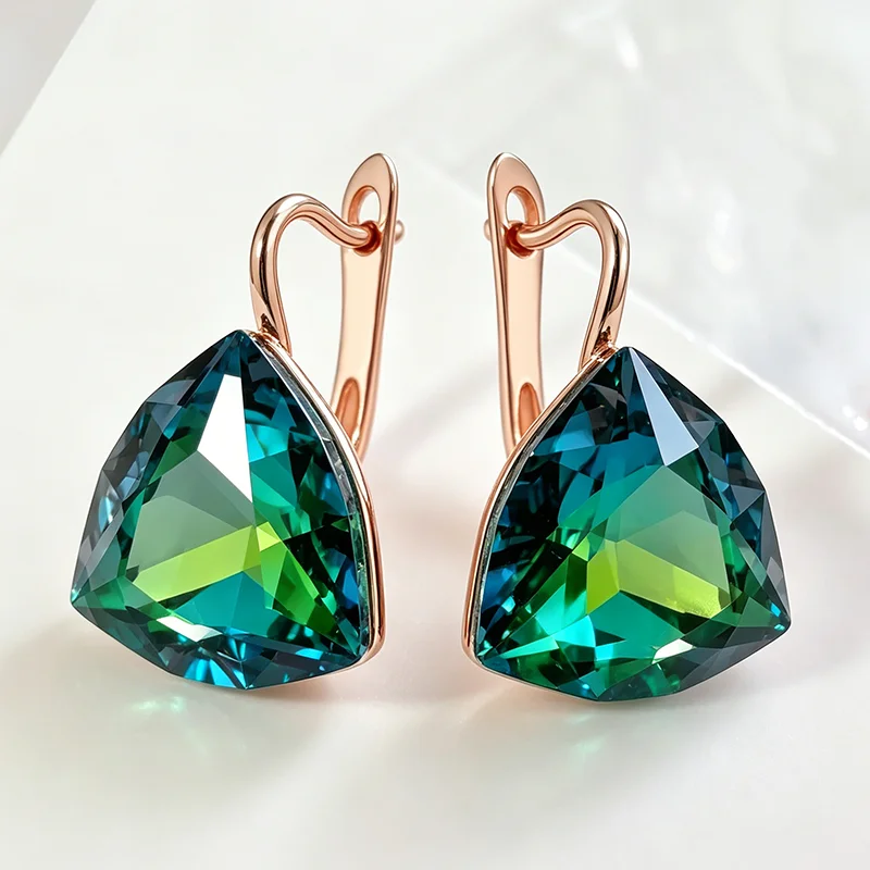Wbmqda Einzigartige Ohrhänger mit grünem Farbverlauf und Stein für Damen, 585er Roségold, luxuriös, für Hochzeit, Party, großer Zirkon, Schmuck, Geschenke – Detail 5