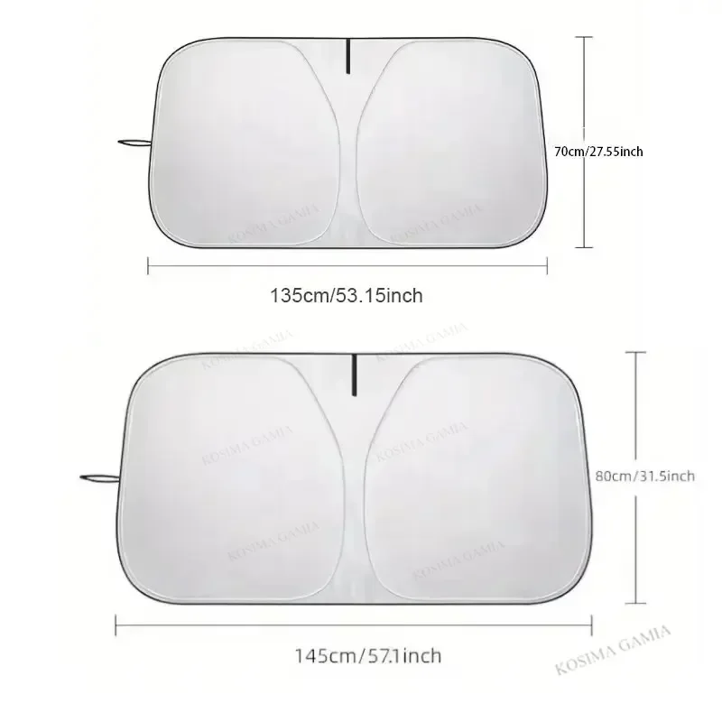 Portable Silver Black Car Front Windshield Sun Shade, Foldable Heat Insulation UV Protector, Keeps Car Interior Cool All Summer - view 6