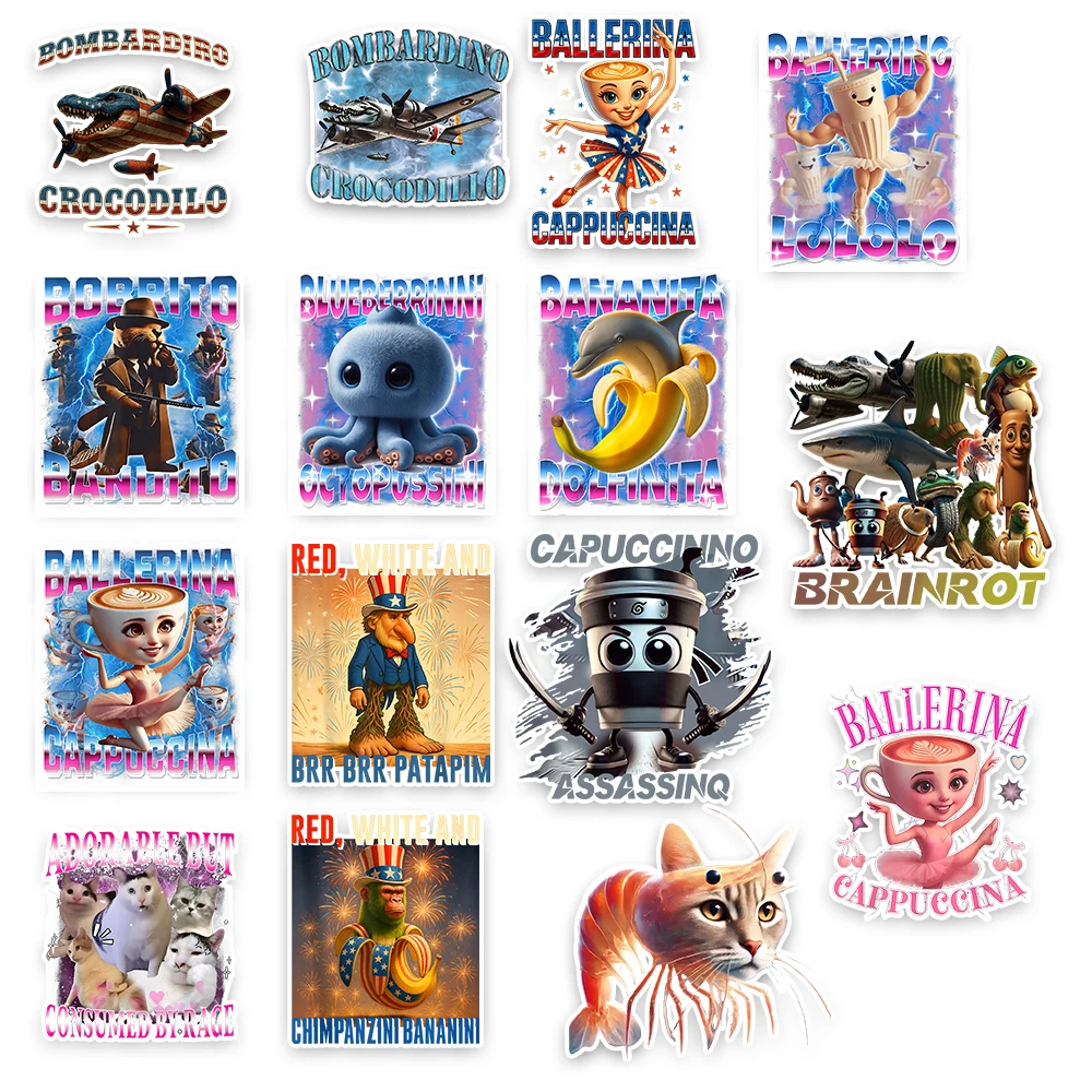 لتقوم بها بنفسك فرحان الإيطالية الدماغ حقيبة ملصق 60 قطعة Bombardino Crocodillo ملصق الكتابة على الجدران الهاتف الأمتعة ملصق للمراهقين هدية