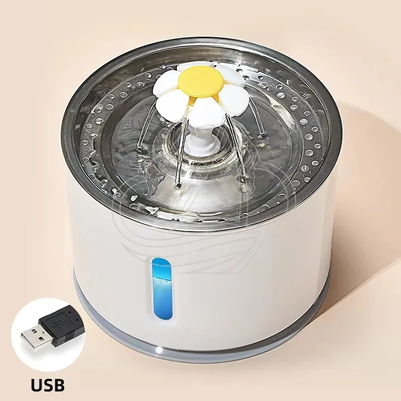 Automatic Stainless Steel Pet Water Fountain USB Mute Drinker with LED Light for Cats Dogs