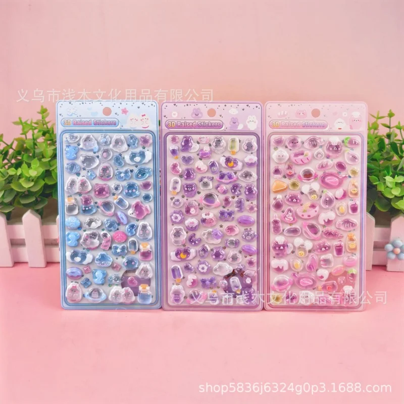 

Korean Style 3D Embossed Jelly Crystal Stickers Cute Expression Decorative Stickers For Diy Journaling Guka Card Decoration