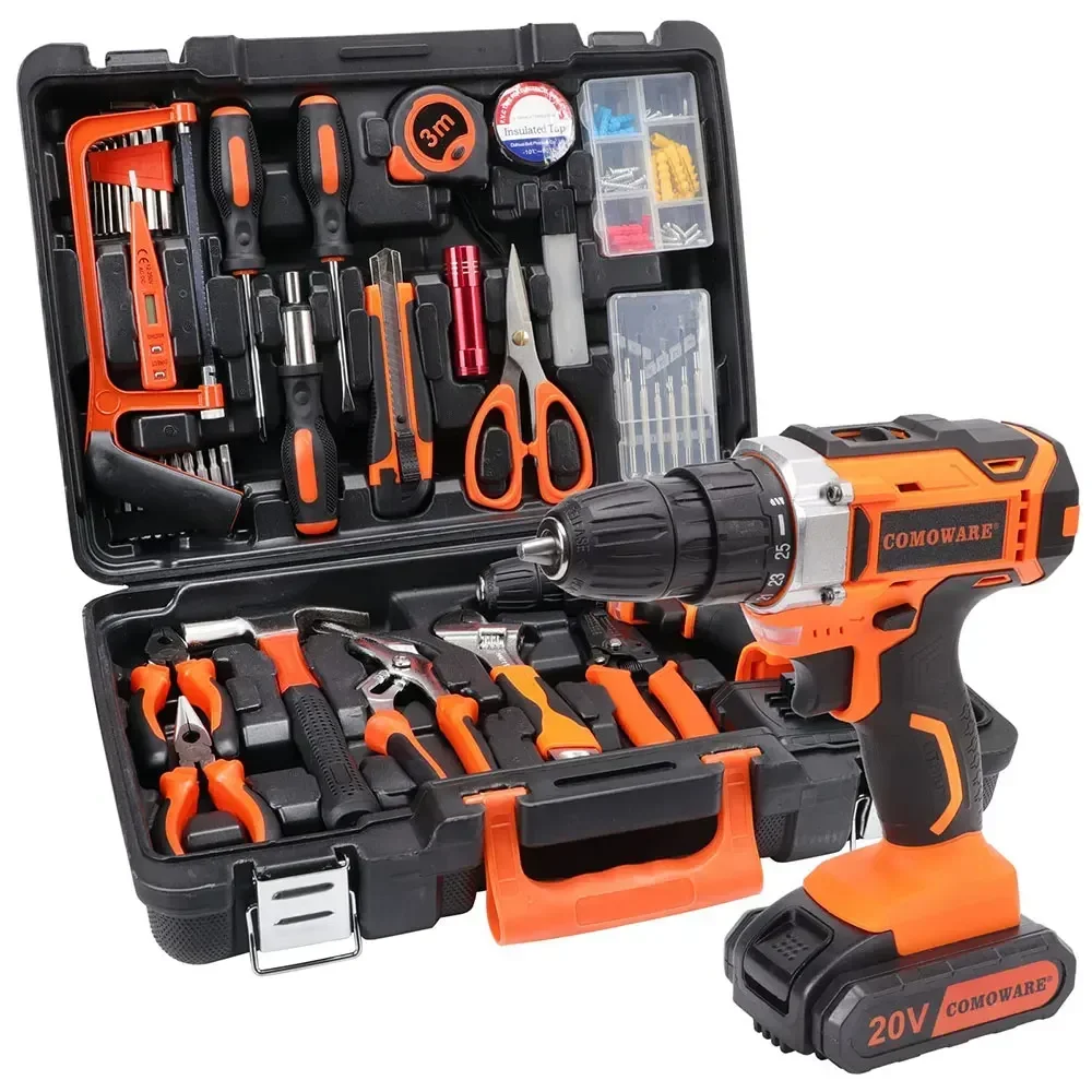 New Low price 120 Pcs Home Tool Kit with Drill 20V Power Drill Cordless Set 25+1 Clutch Tool Sets for Household Tool Set Metal