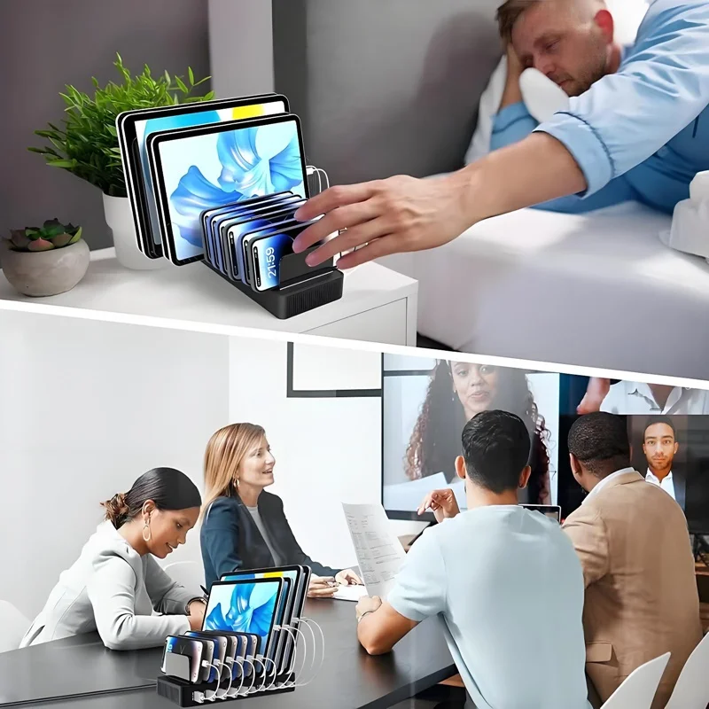 Ładowarka wielofunkcyjna 100 W z 5 portami USB i 5 portami typu C ze stojakiem, uniwersalna, szybkie ładowanie dla iPhone'a Samsung iPad, idealna do użytku w domu i biurze — zdjęcie produktu 6