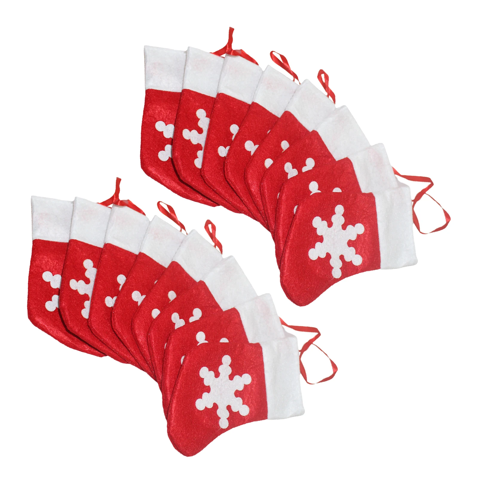 

24pcs Mini Christmas Stockings Small Present Stockings Felt Holiday Tree Decorations Snowflake Tableware Holders For Candy