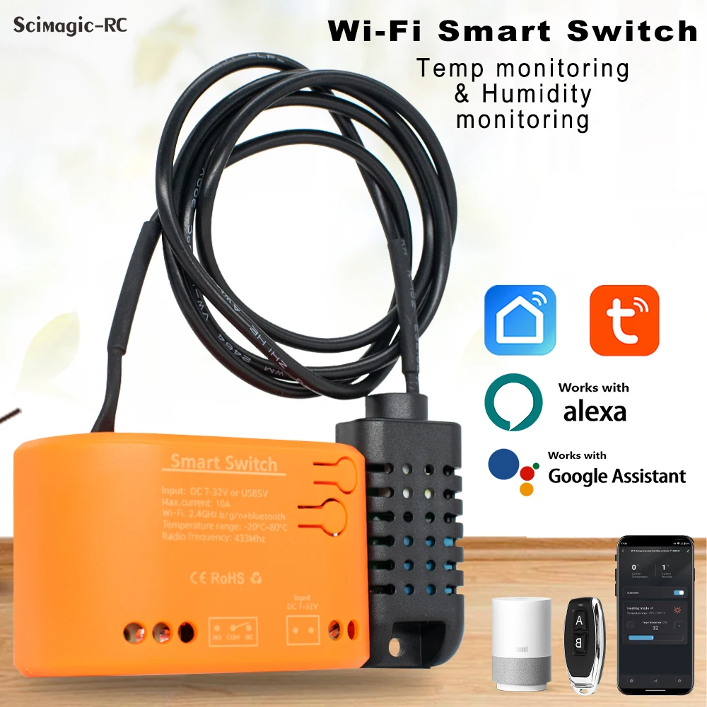 

Tuya Smart Wifi Switch Temperature And Humidity Monitoring 10A Relay 1 Channel Controller With Sensor For Alexa,Google Home