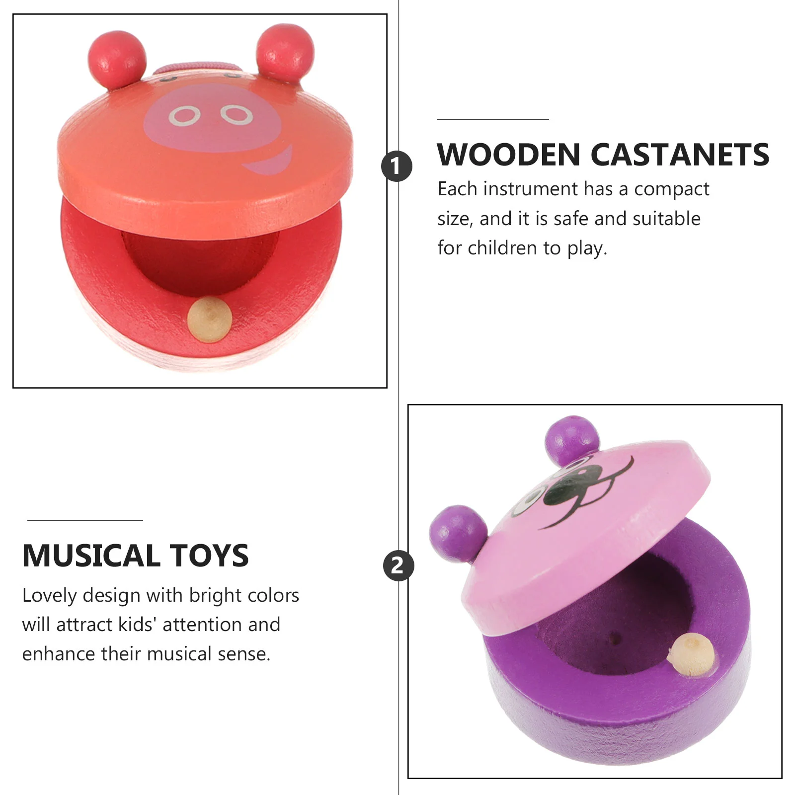 6 Pcs Wooden Castanets Cartoon Musical Instrument Educational Early Toy Percussion Puzzles Animal Toddler Child Baby Toys