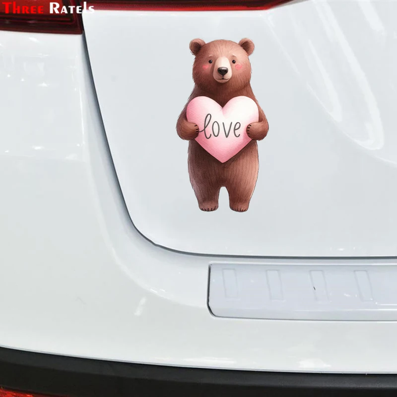 Three Ratels Q44 Pink Love Bear Cartoon Animal Stickers for Home Decoration kid's bedroom Bathroom gift decals Car Stickers