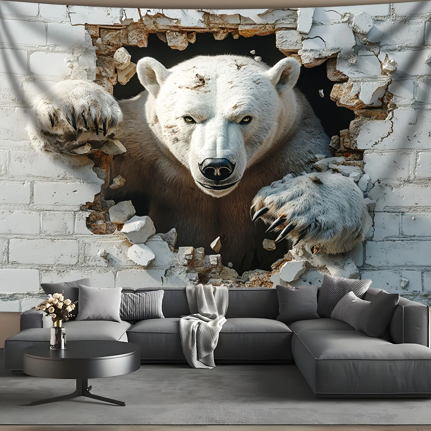 

Radical polar bear through wall photo background tapestry home office bedroom decoration