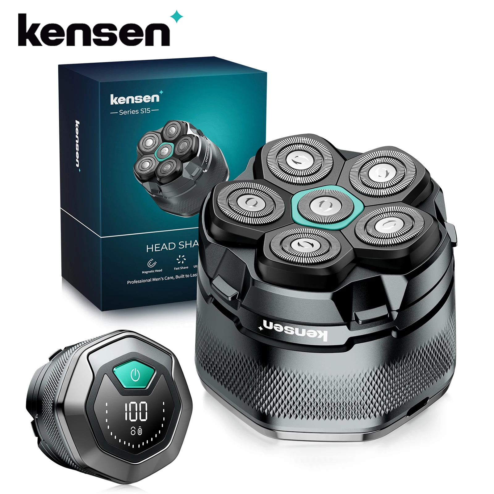 KENSEN-Afeitadora de cabeza eléctrica para hombres calvos, maquinilla de afeitar magnética 6D, recortadora de pelo, recargable por USB, pantalla LED, afeitadora de barba húmeda/seca