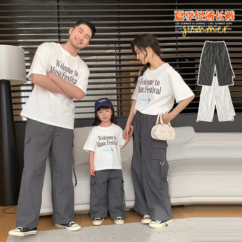 

Family Cargo Pants for Parents and Children Fashion Trousers Father Mother Son Daughter Matching Clothes Mom Dad Baby Clothing