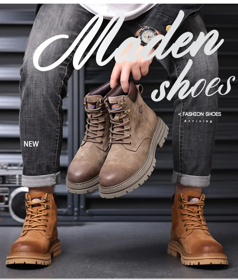 Echtes Leder Herrenstiefel Outdoor Freizeitschuhe für Männer Plateaustiefel Knöchelstiefel Hochwertige Herrenschuhe Männliche Motorradschuhe – Detail 3
