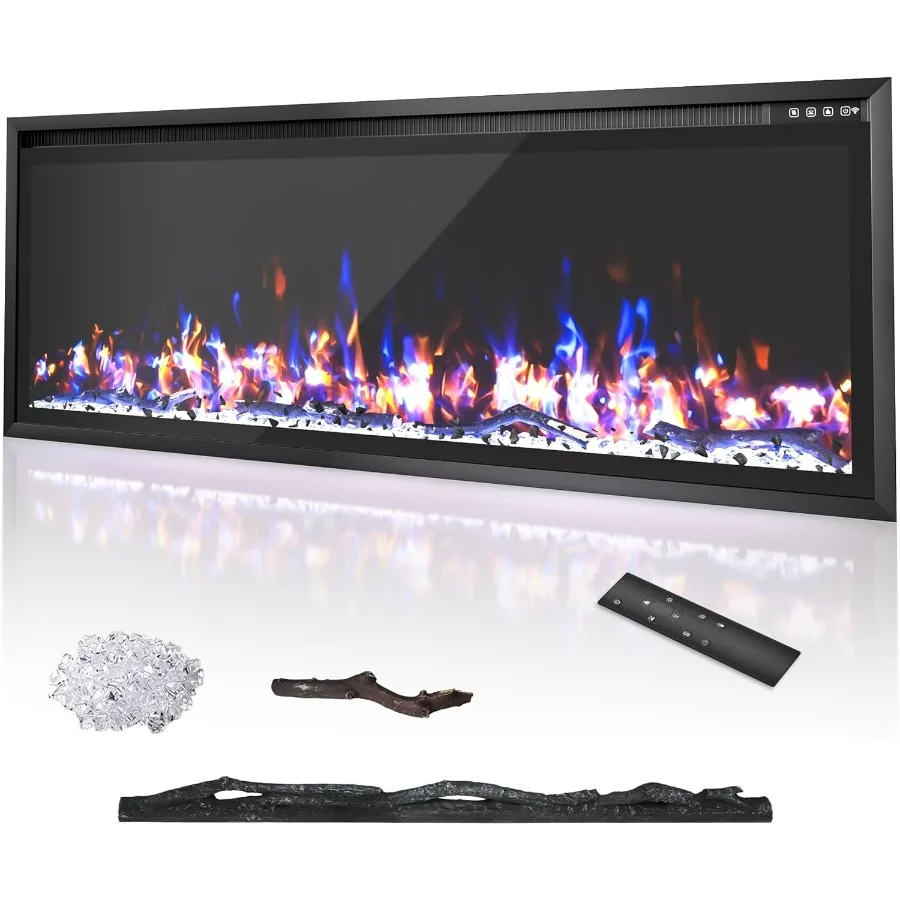 

50'' Electric Fireplace Wall Mounted Fireplace Insert with Remote Control Fireplace Heater for Living Room with Timer Touch Scr