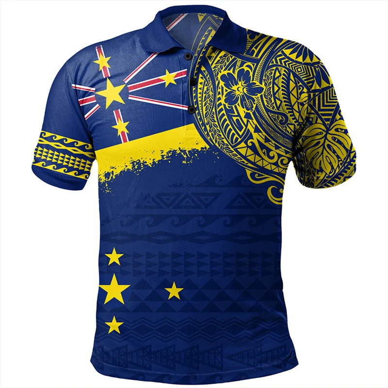 Fashion Hawaiian Polynesian Pattern Polo Shirt For Men 3D Print Coat Of Arms Short Sleeves Tees Kanaka Maoli Flag Lapel T Shirts