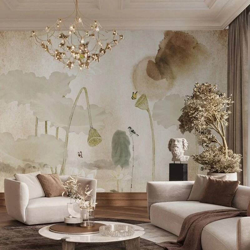Modern simple and high-end lotus shadow elegance and leisure decoration picture luxurious home bedroom background wall