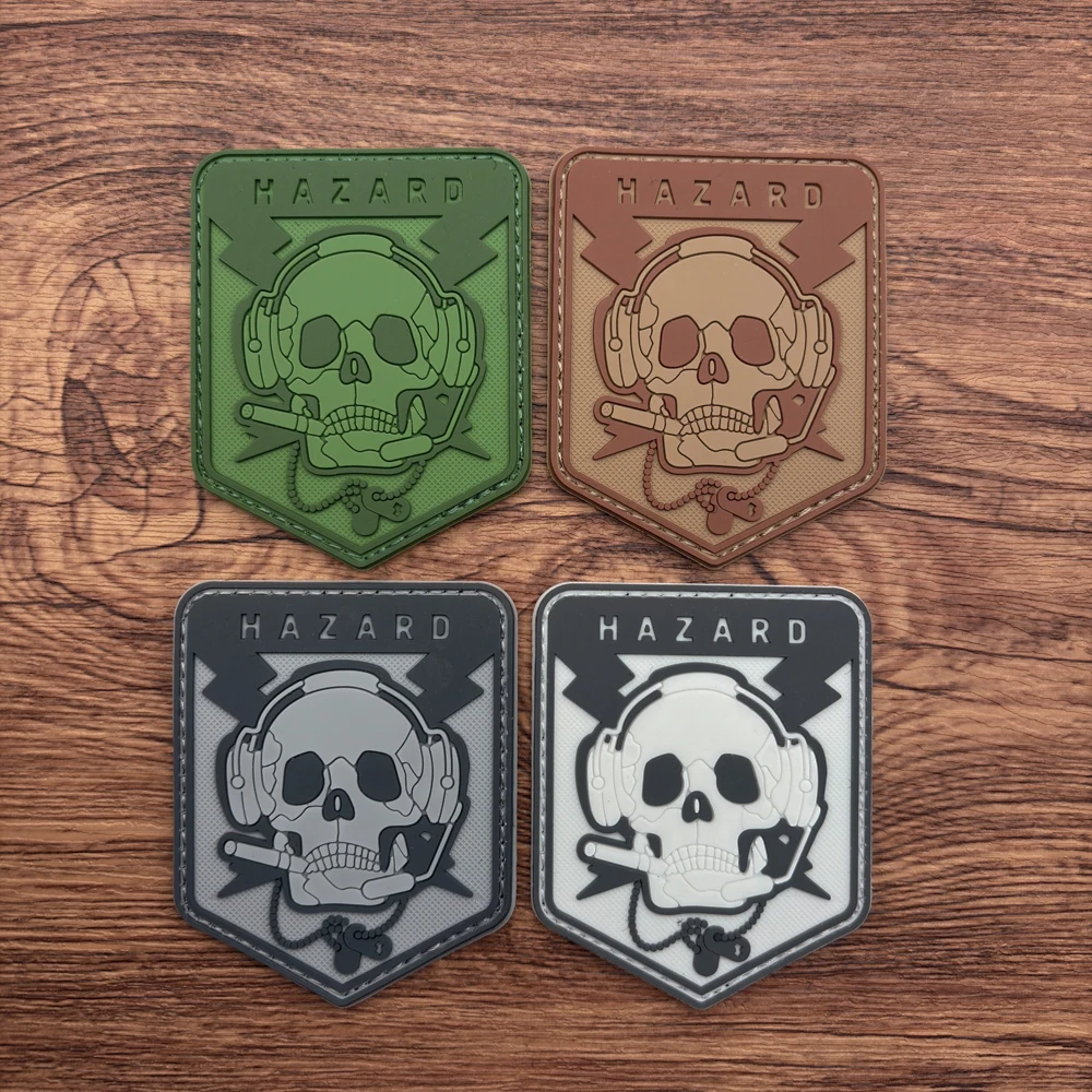 Rhombusförmiger Totenkopf-Ohrhörer-Muster-Aufnäher, leuchtendes PVC-Material, Armband-Klettverschluss-Aufnäher, dekorativer Aufnäher für Taschen und Kleidung, inklusive passendem