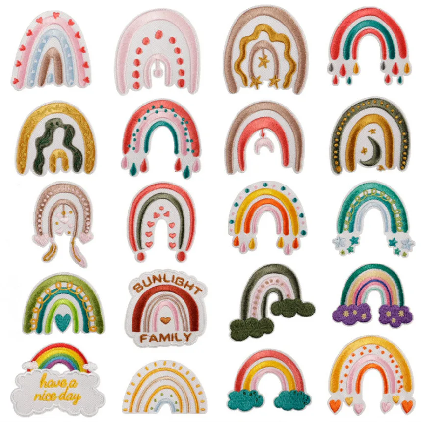 10 Pcs Rainbow Collection Embroidered Patches Iron On Clothing Hat Bag Shoe Repair Material Phone Gift Box Decor DIY Accessory