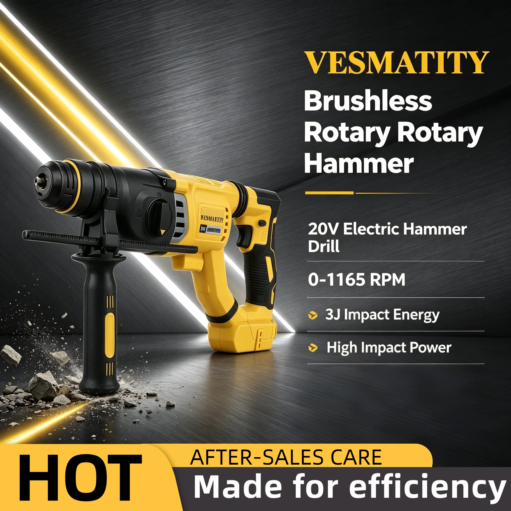 Brushless Cordless Electric Drill 18V - Marteau perforateur sans fil Vesmatity, modèle