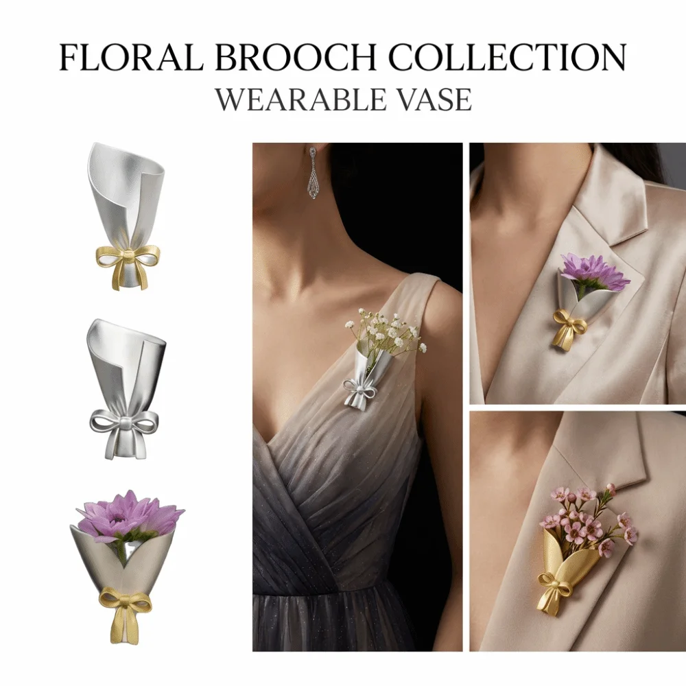 New Mini Clothing Bouquet Clips DIY Vintage Wearable Flower Brooches Wearable Artful Flower Vase Brooch Wedding Party