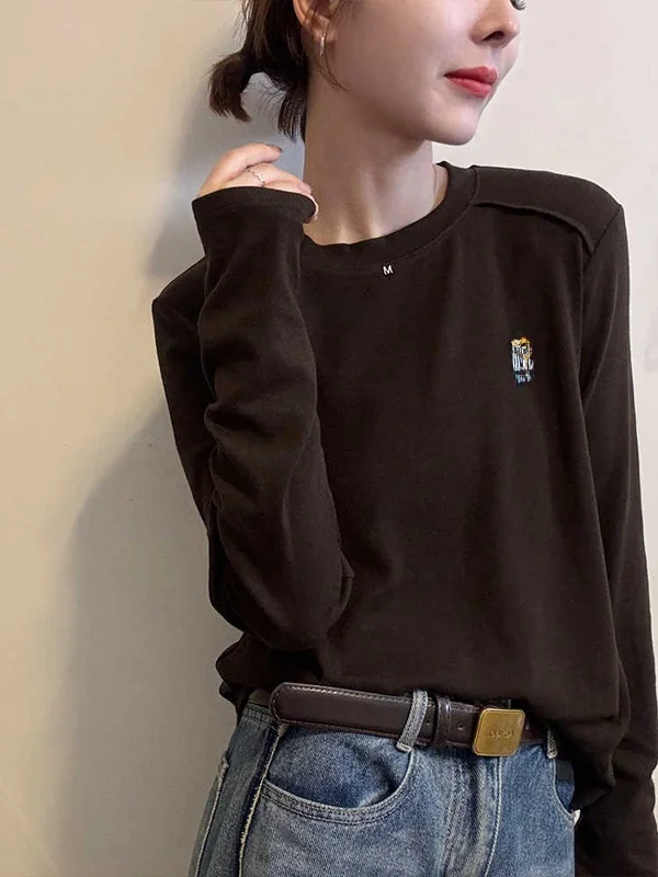 Bianco lungo Sve rotondo Ne Base irt Donna Autunno Faion Design semplice Cartoon Body Tee Sli Versatile Top alla moda