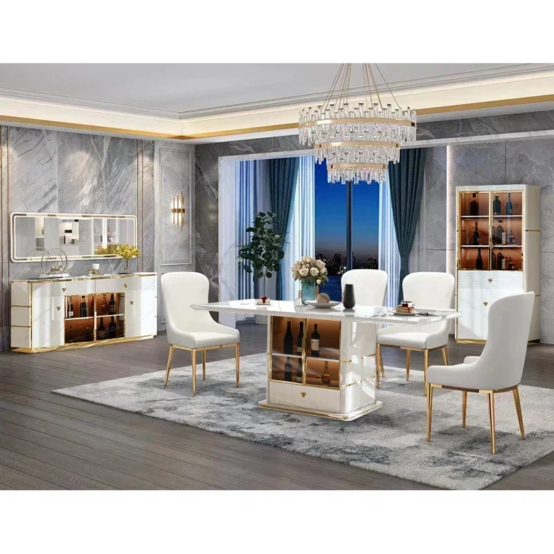 

Modern Design White Wood Dinning Table Set 4 Chairs 6 Seater Full Home Furniture Large Luxury Wooden Dining Room Table Set