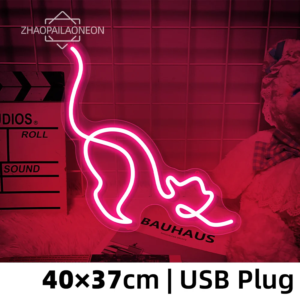 Cat Night Lights Bedroom Wall Art Decoration Personalized Gift Private Custom Neon Sign Boy Girl Room Decoration LED Lamp USB