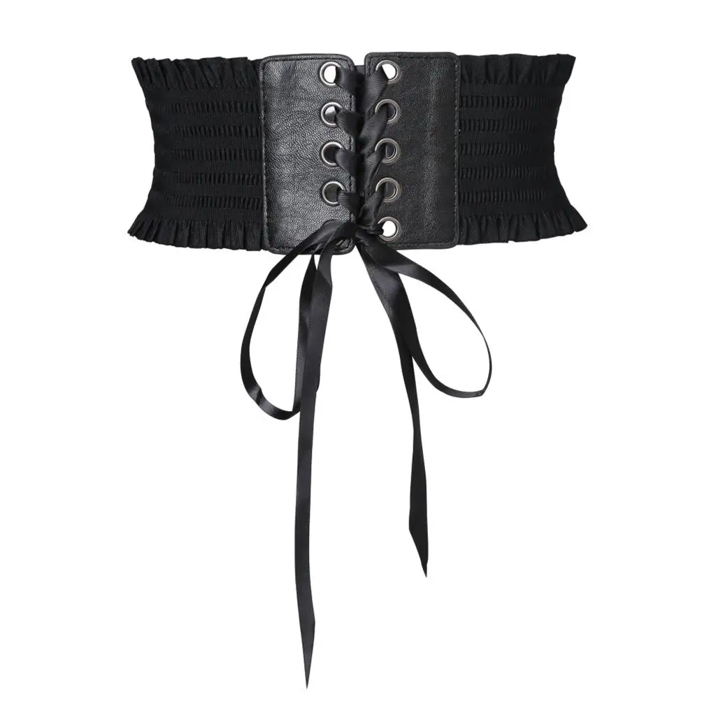 

Retro Lace Wide Stretch Belt Tied Corset Waistband , Black, 60-80cm