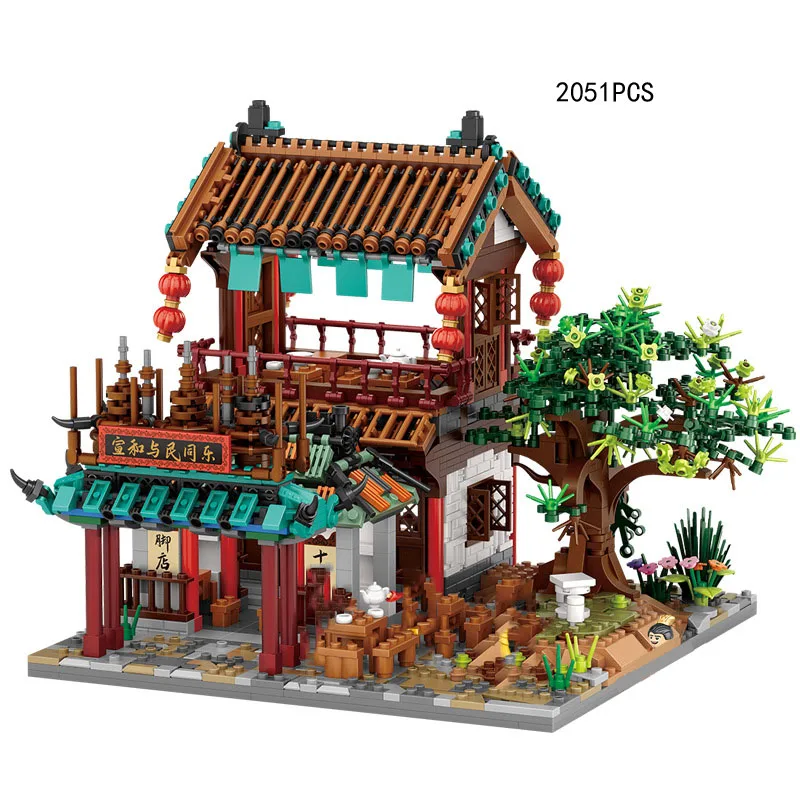 Creative Chinatown City Street View Mini Block China Tavern Restaurant Building Bricks Figures Assemble Toys For Adults Gifts