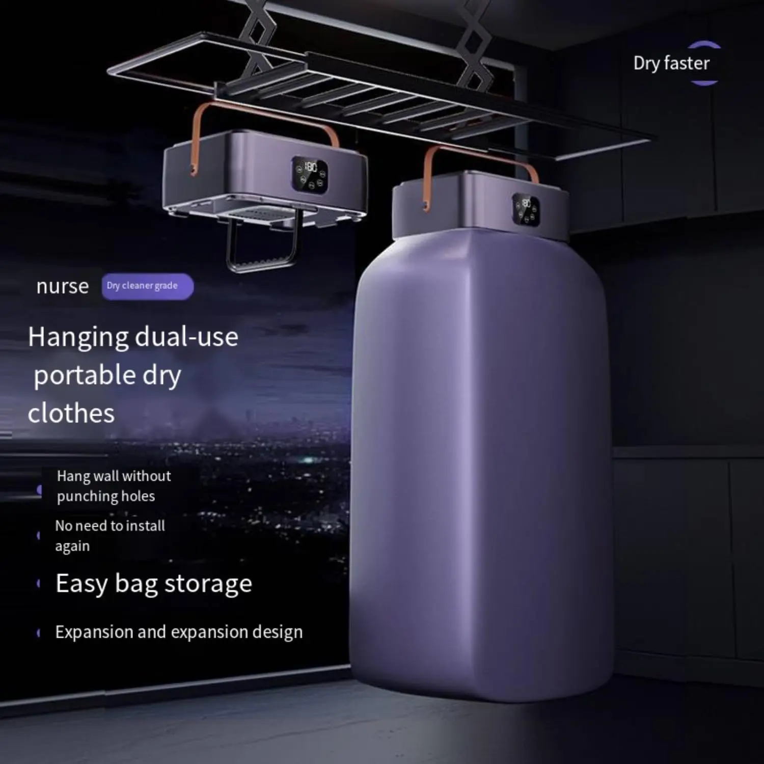 Portable Clothes Dryer 20KG 650W Fast Dry Touch Screen Remote Control Quiet Energy-Saving Purple