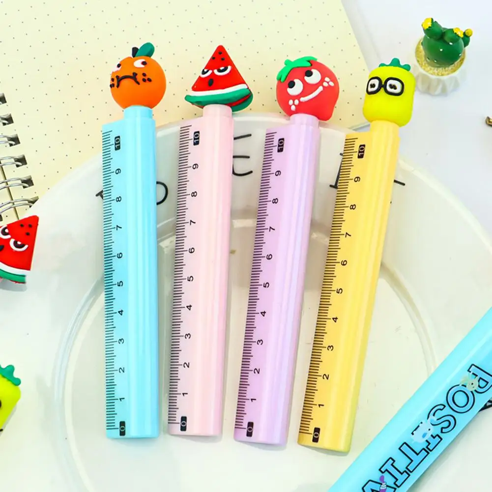 Gel Ink Pen Non-smudge Gel Pen 6/12pcs Cartoon Fruit Gel Pens Set with Ruler 0.5mm Smooth Writing Multi-functional Stationery