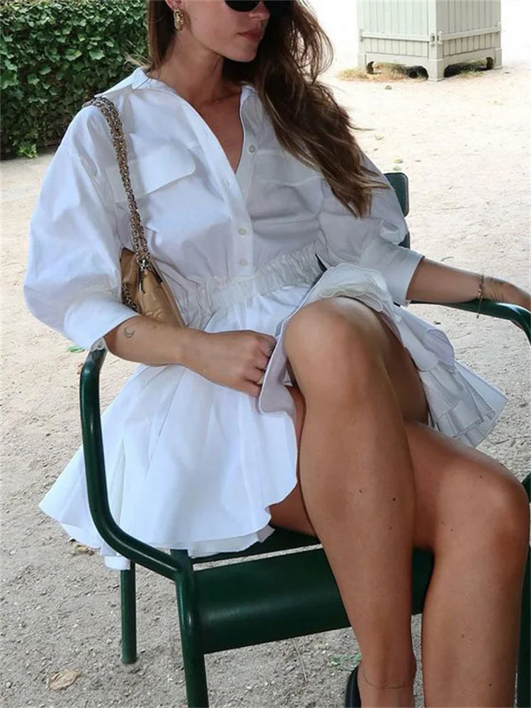 Tossy Casual Elegante Weibliche Plissee Kleid Patchwork Revers Tasche Shirts Schlank Kurzarm Hohe Taille Kleid frauen Solide Kleid